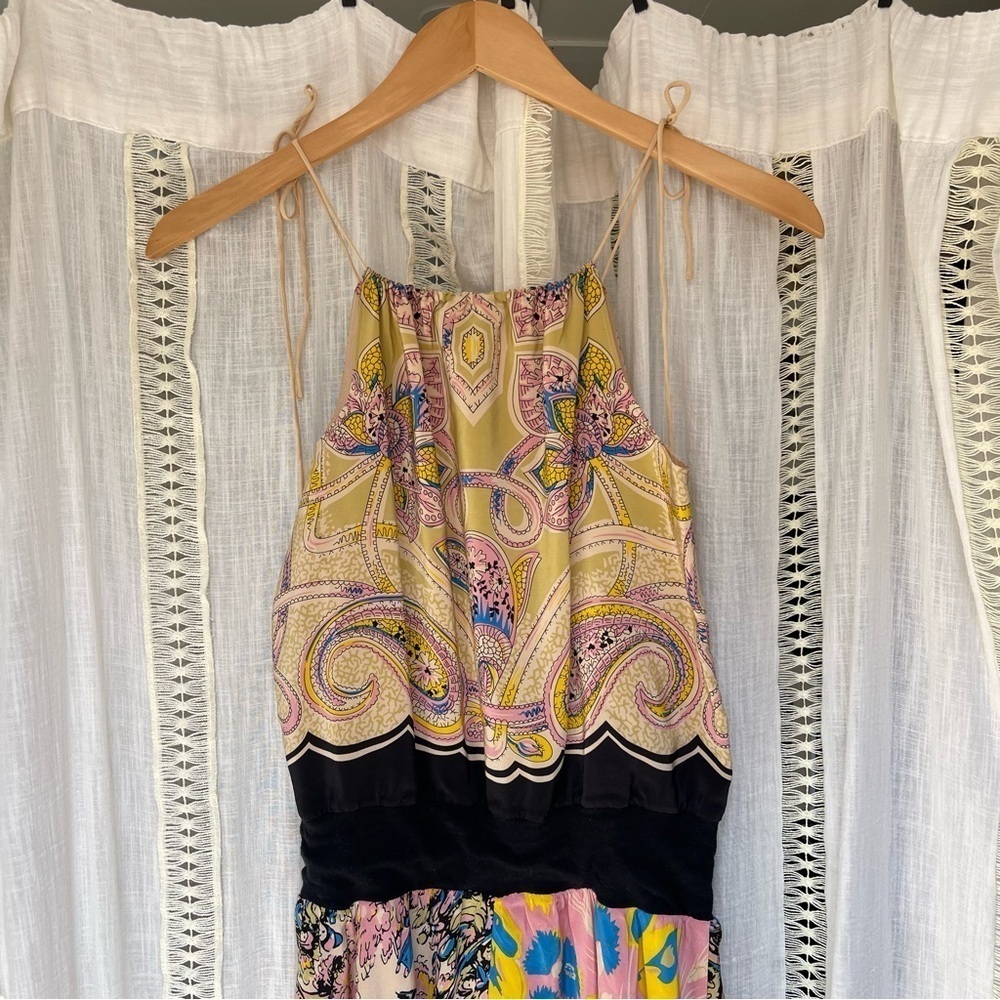 Vintage y2k Betsey Johnson Silk Mixed Print Handkerchief Midi Dress Size 4 - Picture 4 of 12